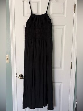 aerie Black Maxi Dress with Smocked Bodice